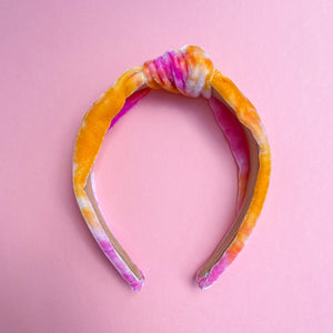 Pink and Marigold Tie Dye Velvet Knotted Headband